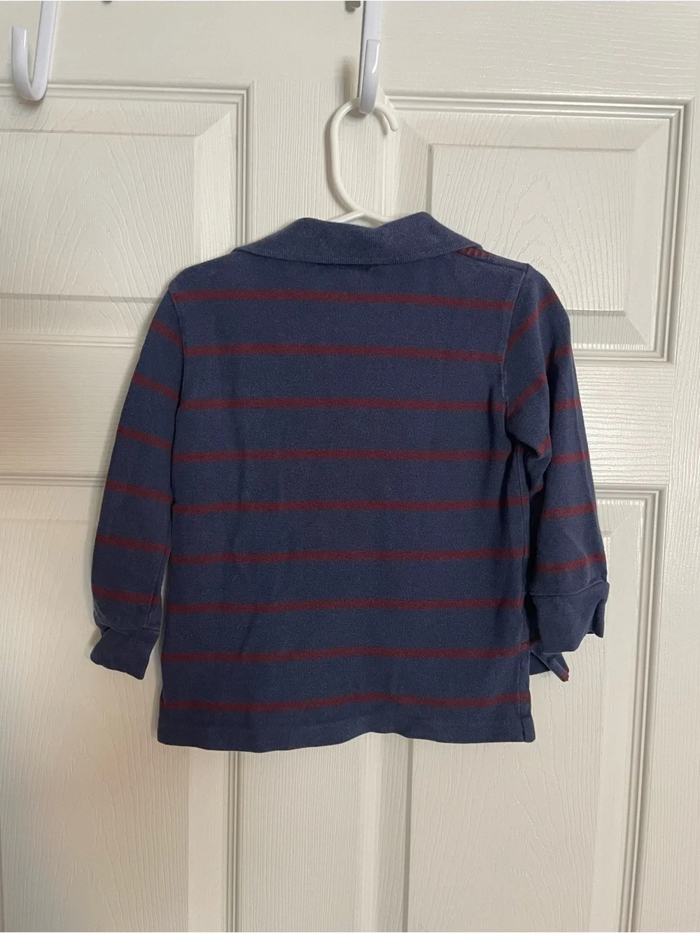 Polo by Ralph Lauren Navy & Burgundy Striped Long-Sleeve Polo with Yellow Logo